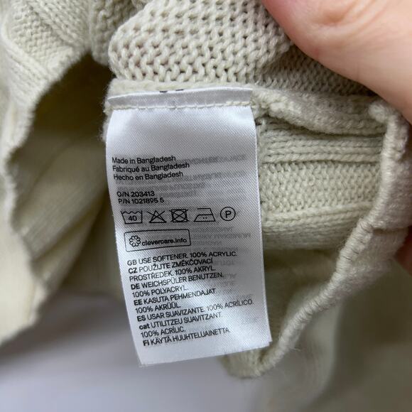 H&M Cropped Turtleneck Sweater Large Knit Oversized Crop Neutral Minimalist Rib - Picture 7 of 7